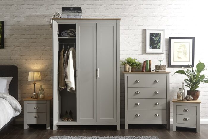GFW Lancaster 4 Piece Bedroom Bundle Mega Deal Wardrobe, Drawers & 2 bedsides in Light Grey-18200