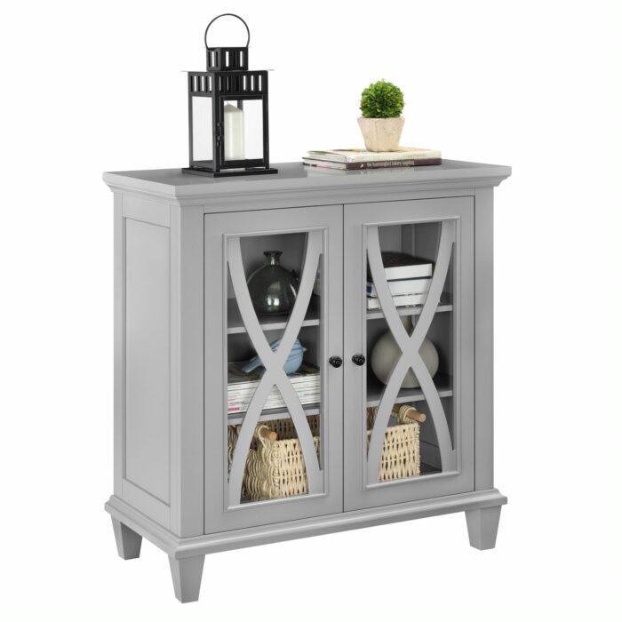 Dorel Ellington 2 Door Storage Cupboard Black Grey or Ivory Wood-17009