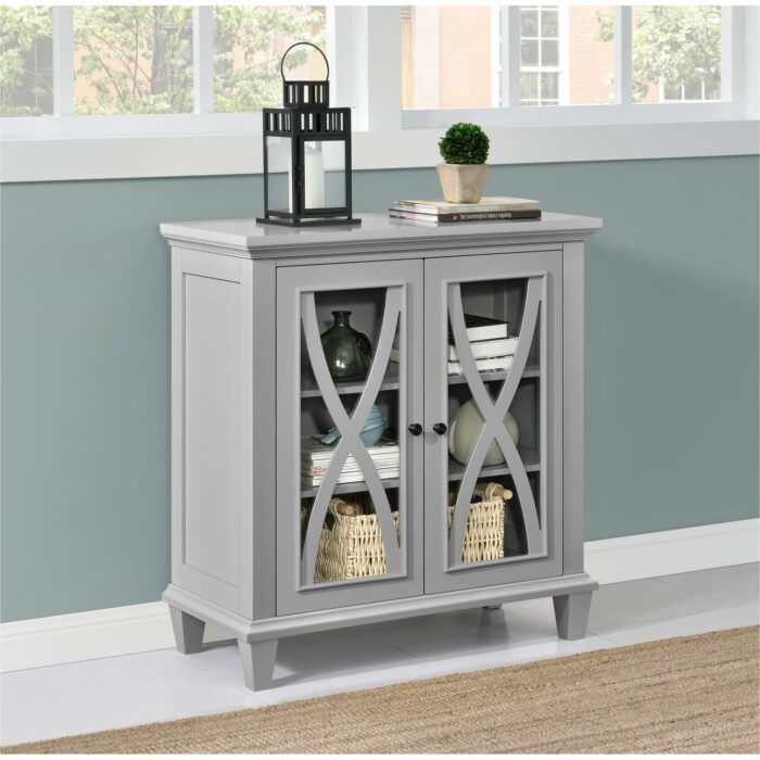 Dorel Ellington 2 Door Storage Cupboard Black Grey or Ivory Wood-17011