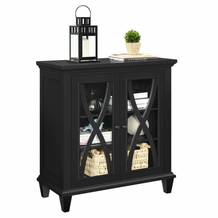 Dorel Ellington 2 Door Storage Cupboard Black Grey or Ivory Wood-17004