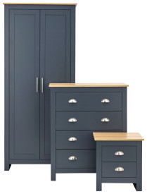 GFW Lancaster 3 Piece Bedroom Bundle Mega Deal Wardrobe, Drawers & 1 bedside in Slate Blue-0