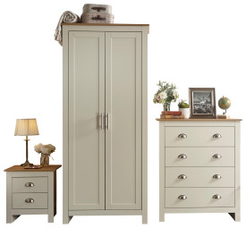 GFW Lancaster 3 Piece Bedroom Bundle Mega Deal Wardrobe, Drawers & 1 bedside in Cream-0