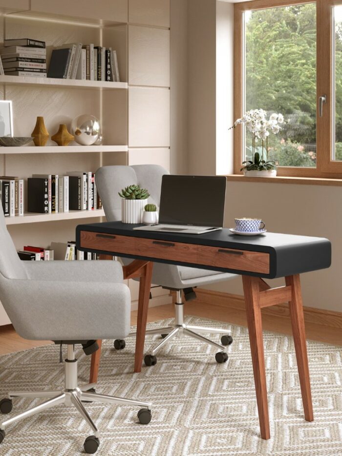 Alphason Pevensey Modern Console Desk in Black & Brown Oak -18725