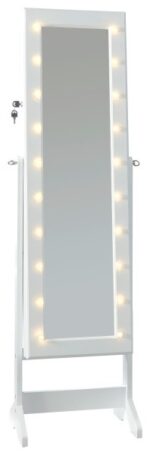 GFW Armoire Freestanding Mirror with Jewellery Storage & LED lights - White-0