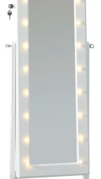 GFW Armoire Freestanding Mirror with Jewellery Storage & LED lights - White-0
