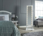 GFW Armoire Freestanding Mirror with Jewellery Storage & LED lights - White-18708