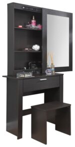 GFW Hobson Sliding Mirror Storage Dressing Table & Stool - Espresso-0