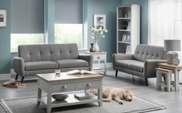 julian bowen Monza Retro 3 Seat Sofa Mid Grey Linen Fabric-19332