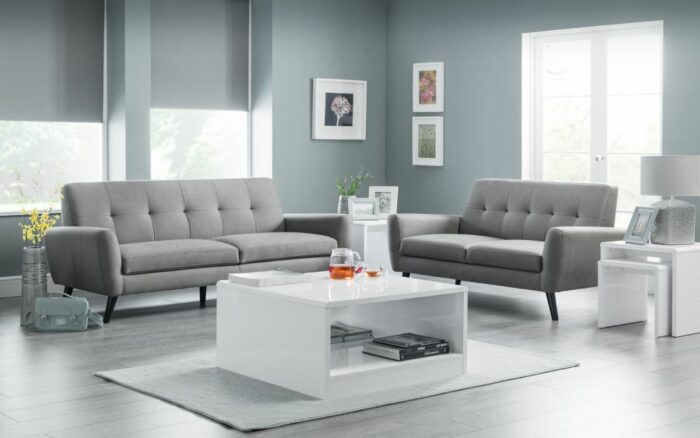 julian bowen Monza Retro 3 Seat Sofa Mid Grey Linen Fabric-19330