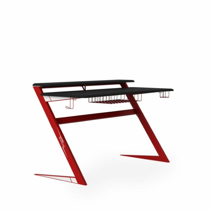 Alphason Aries Black & Red Carbon Fibre Effect Gaming Desk with storage-0