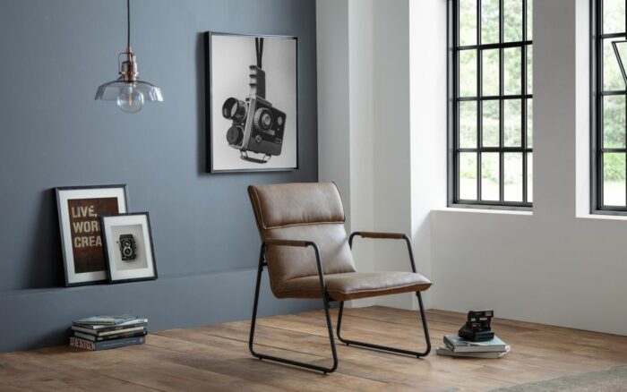 Julian Bowen Gramercy Industrial Style Chair - Brown Faux Leather-19402