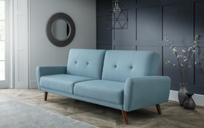 julian bowen Monza Retro 3/4 Seat Sofa Bed Blue Linen Fabric-19358