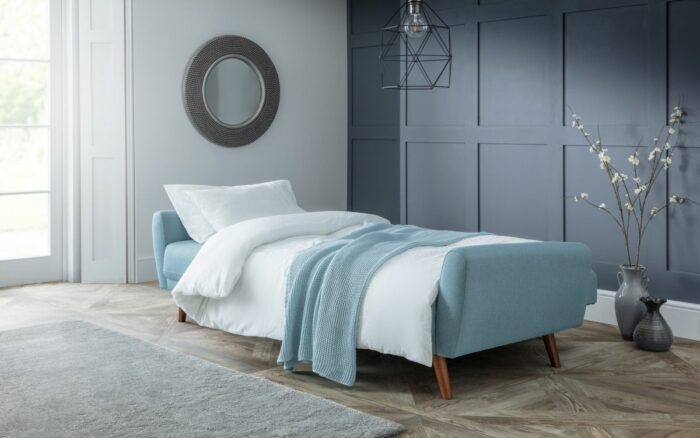 julian bowen Monza Retro 3/4 Seat Sofa Bed Blue Linen Fabric-19360