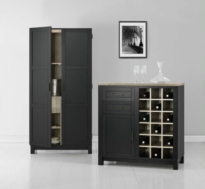 Dorel Carver Bar cabinet in black/weathered oak or grey/weathered oak-19181