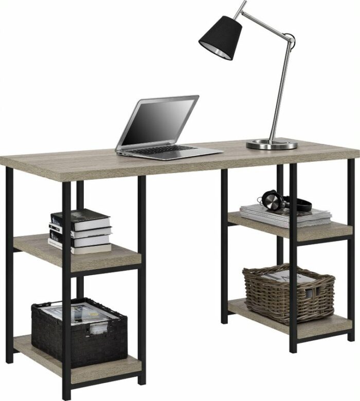 Dorel Elmwood Double pedestal desk in distressed gray oak-19272