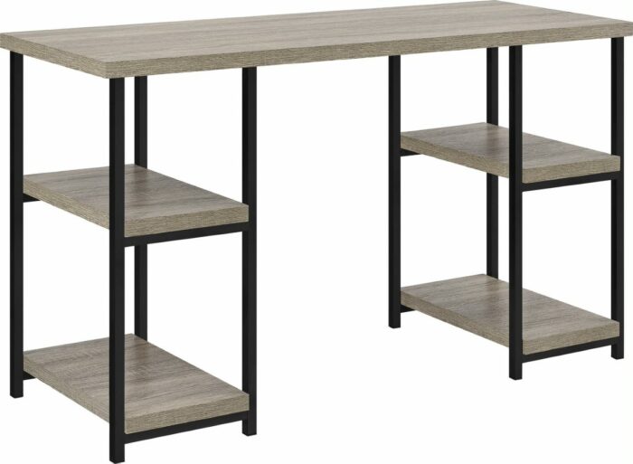Dorel Elmwood Double pedestal desk in distressed gray oak-0