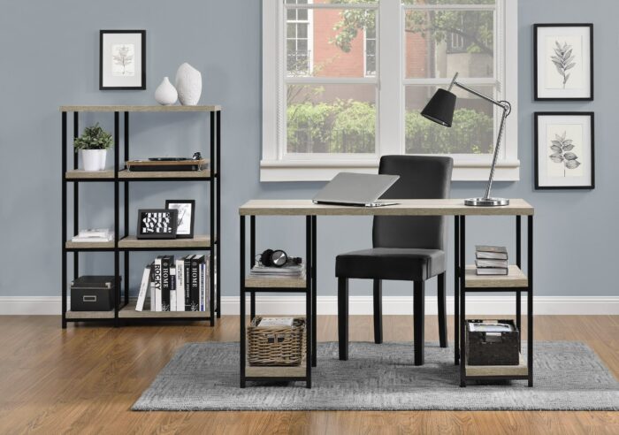 Dorel Elmwood Double pedestal desk in distressed gray oak-19270