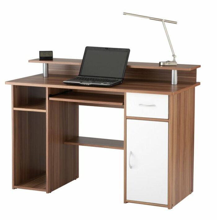 Alphason Albany Computer Desk with Storage - Walnut & White-20344