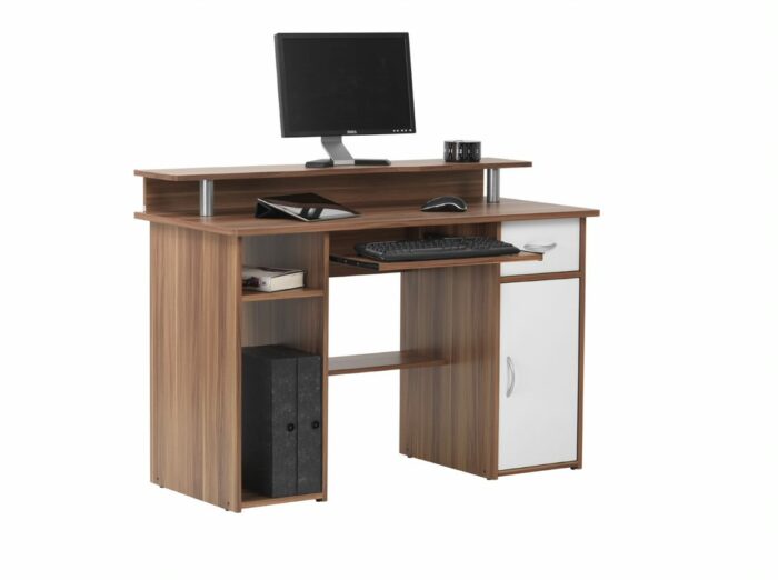 Alphason Albany Computer Desk with Storage - Walnut & White-20347