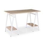 DAMS Pella Home Office Workstation with Trestle Legs - Windsor Oak & White-0