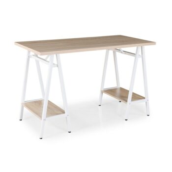 DAMS Pella Home Office Workstation with Trestle Legs - Windsor Oak & White-0
