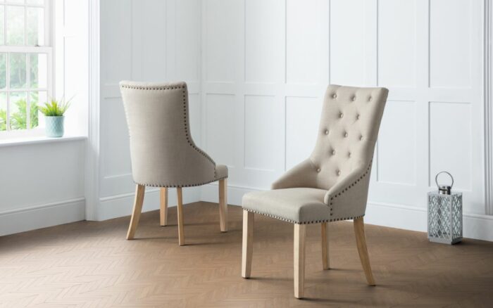 Julian Bowen Loire Oatmeal Cream Linen Button Dining Chair x 2-20477