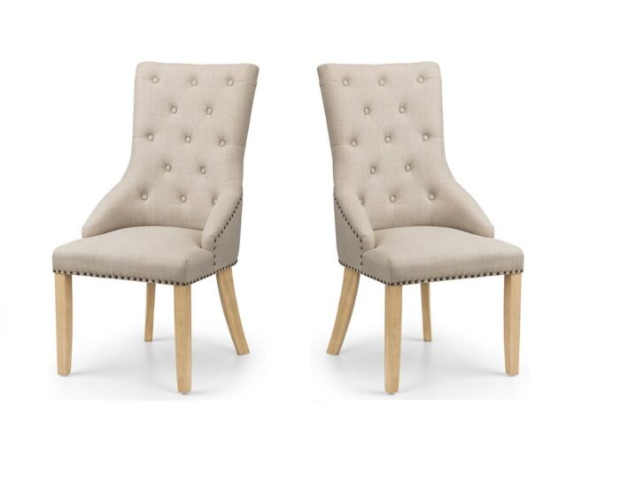 Julian Bowen Loire Oatmeal Cream Linen Button Dining Chair x 2-0