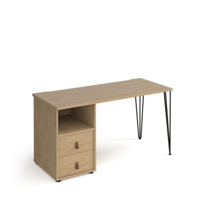 Dams Tikal straight desk 1400mm x 600mm with hairpin leg and support pedestal with drawers-20657