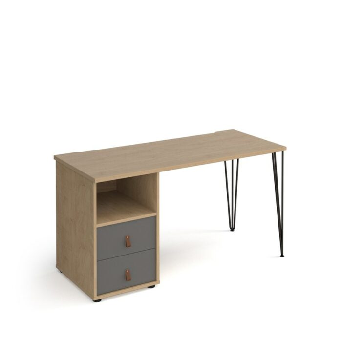 Dams Tikal straight desk 1400mm x 600mm with hairpin leg and support pedestal with drawers-20658