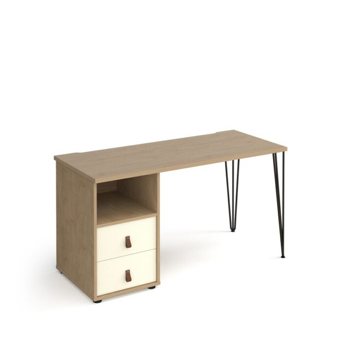 Dams Tikal straight desk 1400mm x 600mm with hairpin leg and support pedestal with drawers-20662