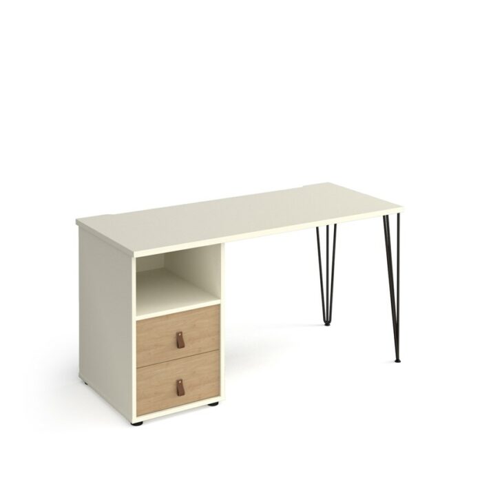 Dams Tikal straight desk 1400mm x 600mm with hairpin leg and support pedestal with drawers-20665