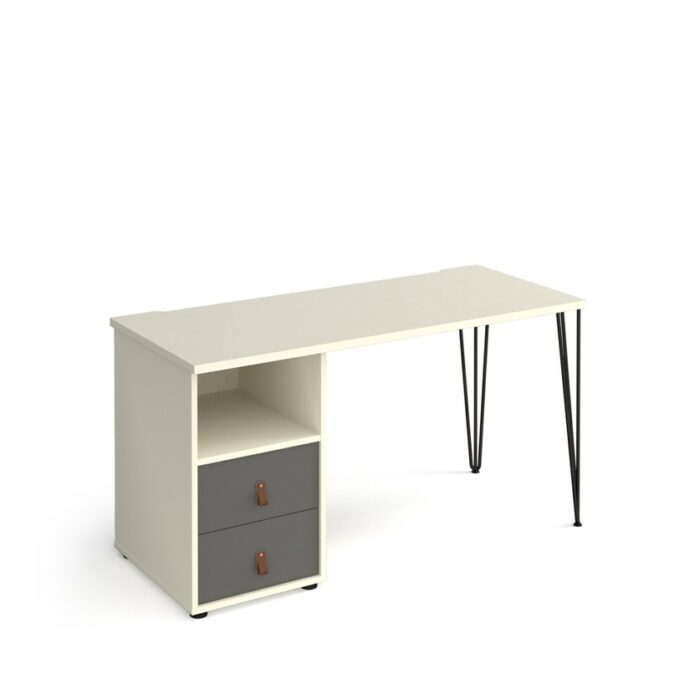 Dams Tikal straight desk 1400mm x 600mm with hairpin leg and support pedestal with drawers-20661