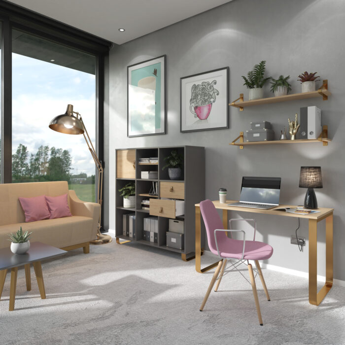 dams Cairo straight desk with support pedestal with cupboard door-20785