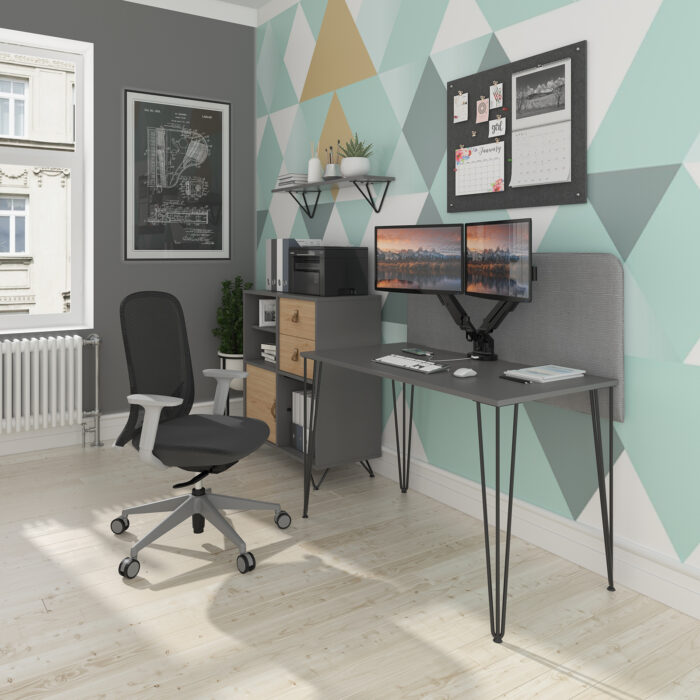 Dams Tikal straight desk 1400mm x 600mm with hairpin leg and support pedestal with cupboard door-20686