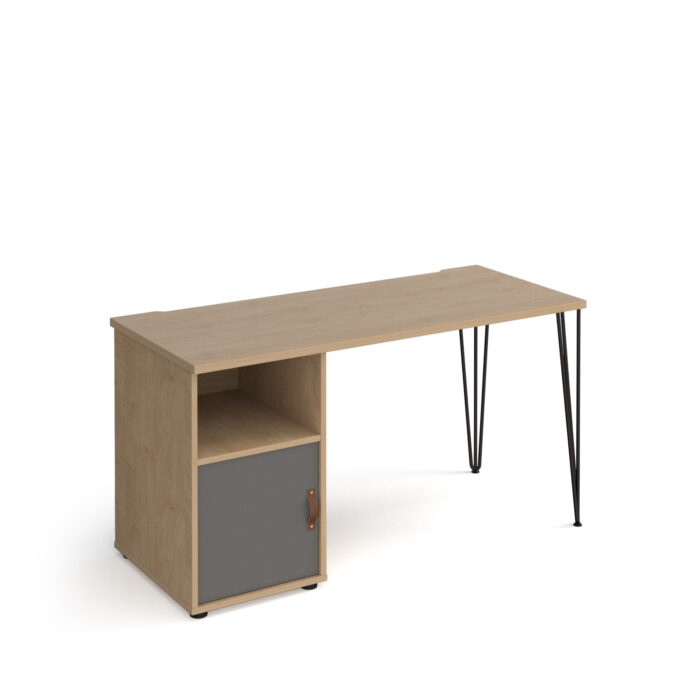 Dams Tikal straight desk 1400mm x 600mm with hairpin leg and support pedestal with cupboard door-20684