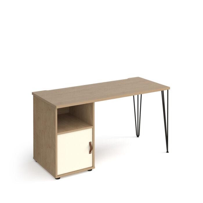 Dams Tikal straight desk 1400mm x 600mm with hairpin leg and support pedestal with cupboard door-0
