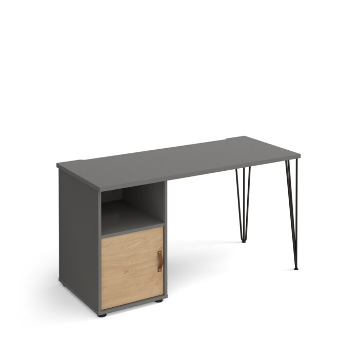 Dams Tikal straight desk 1400mm x 600mm with hairpin leg and support pedestal with cupboard door-20681