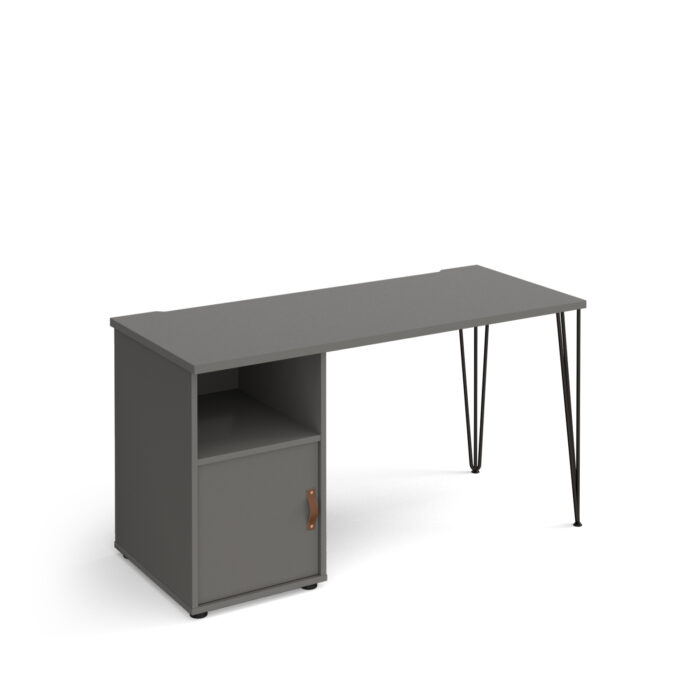 Dams Tikal straight desk 1400mm x 600mm with hairpin leg and support pedestal with cupboard door-20678