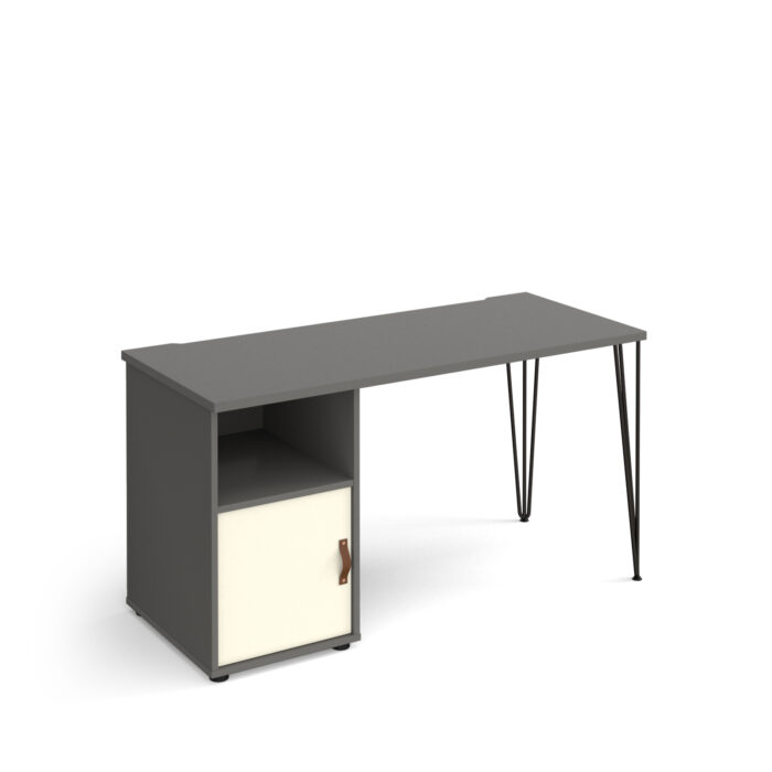 Dams Tikal straight desk 1400mm x 600mm with hairpin leg and support pedestal with cupboard door-20680
