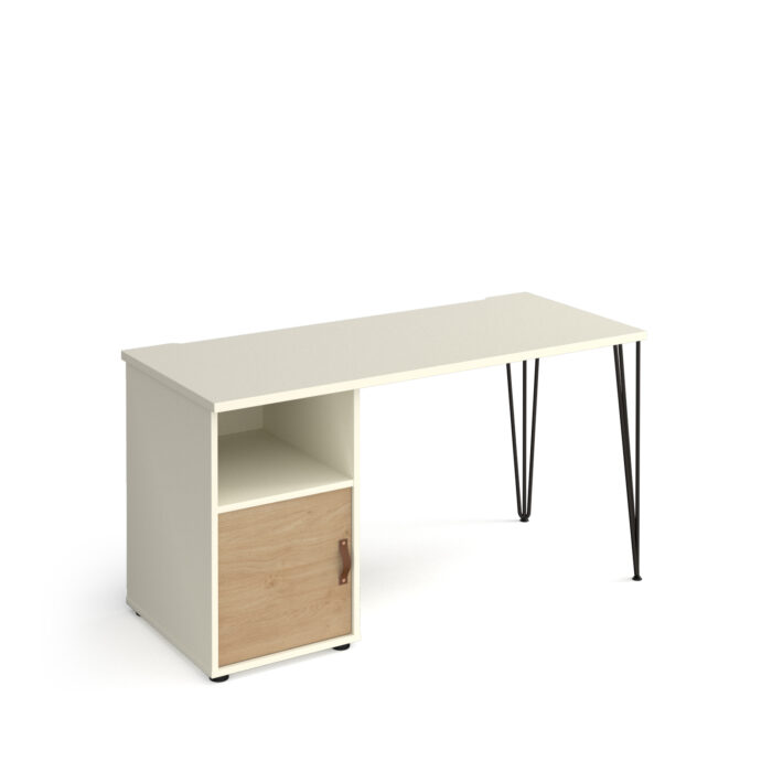 Dams Tikal straight desk 1400mm x 600mm with hairpin leg and support pedestal with cupboard door-20682