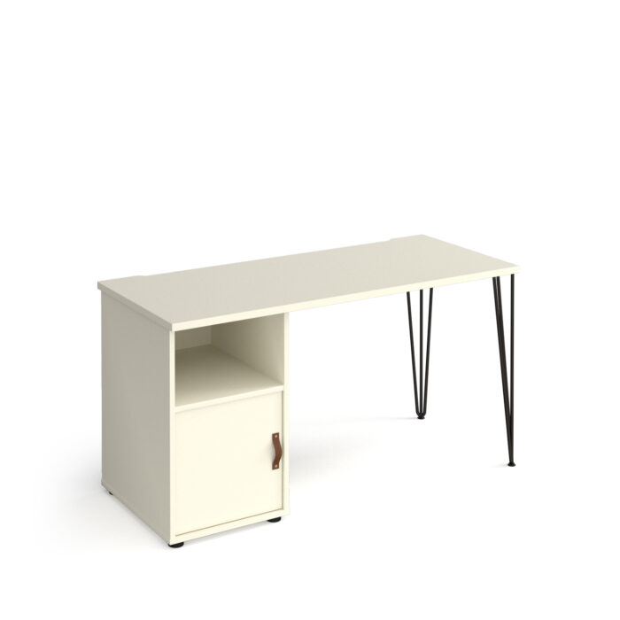 Dams Tikal straight desk 1400mm x 600mm with hairpin leg and support pedestal with cupboard door-20677