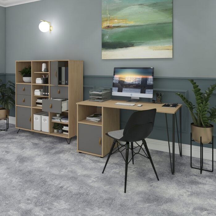 Dams Tikal straight desk 1400mm x 600mm with hairpin leg and support pedestal with drawers-20666