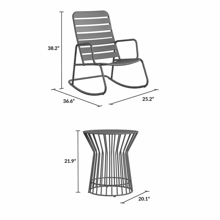 Novogratz Roberta Indoor or Outdoor Rocker Rocking Chair 3 pc Set in Charcoal-21001