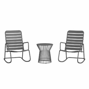 Novogratz Roberta Indoor or Outdoor Rocker Rocking Chair 3 pc Set in Charcoal-0