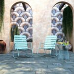 Novogratz Roberta Indoor or Outdoor Rocker Rocking Chair 3 pc Set in Aqua-21019