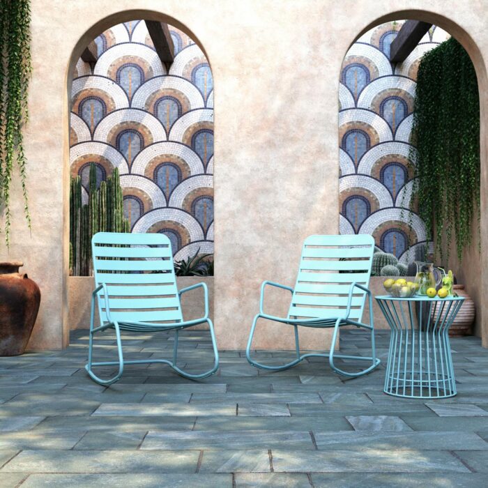Novogratz Roberta Indoor or Outdoor Rocker Rocking Chair 3 pc Set in Aqua-21019