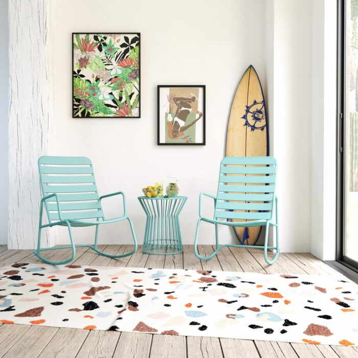Novogratz Roberta Indoor or Outdoor Rocker Rocking Chair 3 pc Set in Aqua-21017