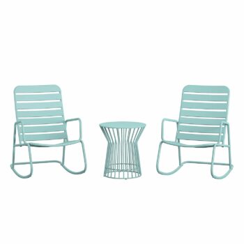 Novogratz Roberta Indoor or Outdoor Rocker Rocking Chair 3 pc Set in Aqua-0