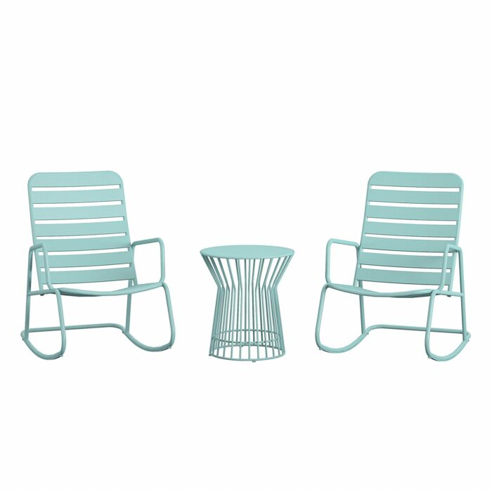 Novogratz Roberta Indoor or Outdoor Rocker Rocking Chair 3 pc Set in Aqua-0