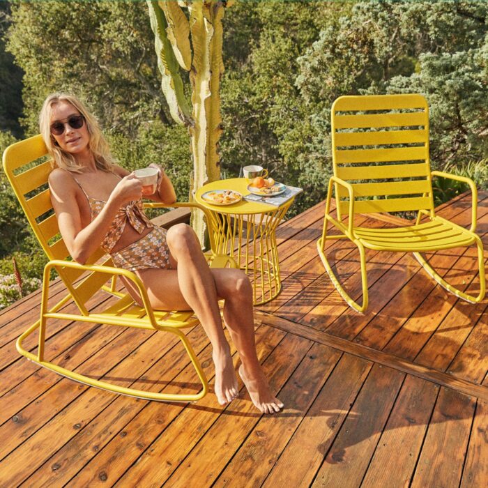 Novogratz Roberta Indoor or Outdoor Rocker Rocking Chair 3 pc Set in Yellow-21039